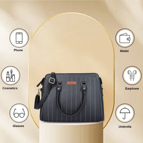 Women’s Vegan Leather Black Top-Handle Handbag | Crossbody Sling Bag, Purse - Picture 4 of 11